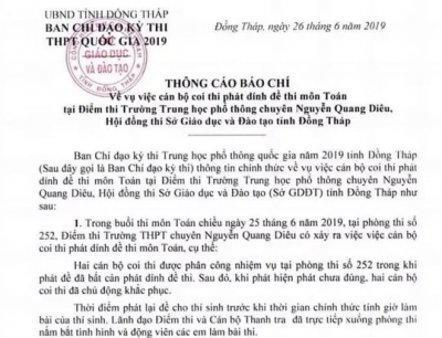 Đồng Tháp: 2 cán bộ coi thi phát “dính” đề thi