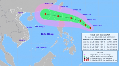 Bão Ragasa có thể giật trên cấp 17, áp sát Biển Đông
