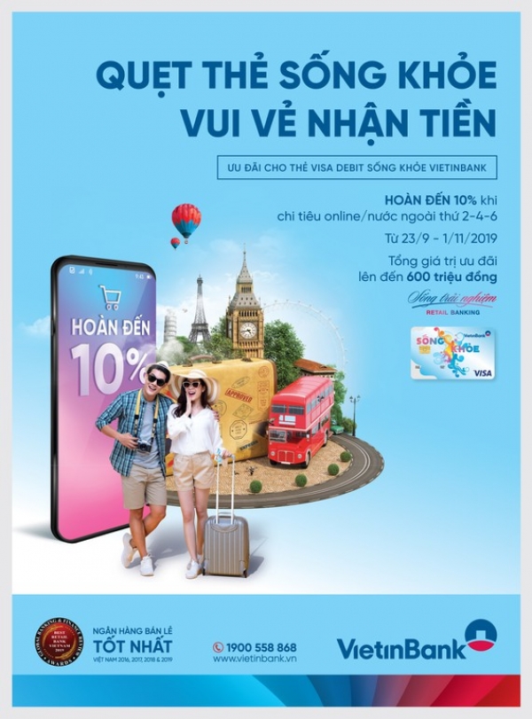 Hoàn đến 500.000 đồng khi chi tiêu bằng thẻ Visa debit Sống khỏe