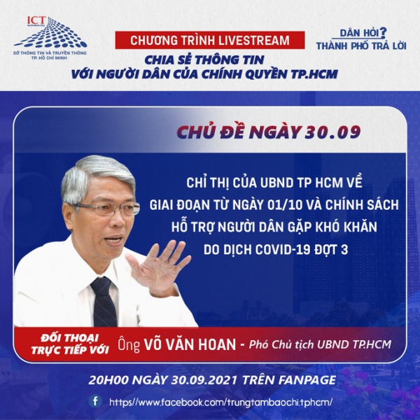 Tối nay, lãnh đạo TP HCM đối thoại trực tiếp với người dân về Chỉ thị &quot;mở cửa&quot; từ ngày 1-10