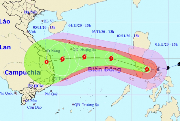 Bão Goni giật cấp 17 đang di chuyển nhanh, hướng vào Đà Nẵng đến Phú Yên