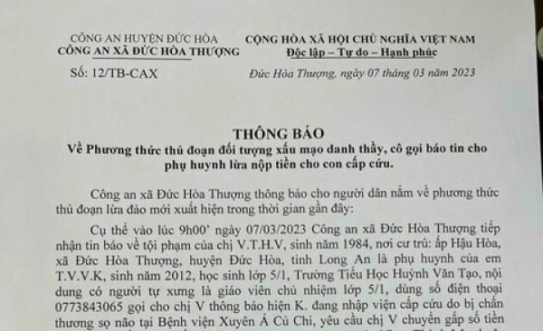 Cuộc gọi lừa đảo “con bị chấn thương sọ não” lan tới Long An