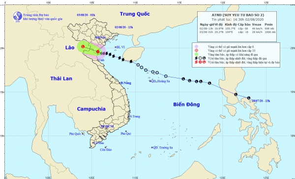 Bão số 2 đã suy yếu thành áp thấp