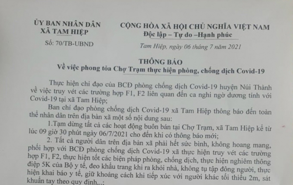 Quảng Nam: Đóng cửa 2 chợ liên quan người nghi mắc Covid-19