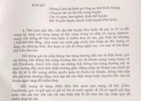 Công an Phú Quốc kêu gọi người dân hạn chế đưa thông tin cá nhân lên mạng