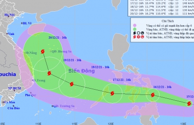 Bão Rai giật cấp 16 đang tiến nhanh vào Biển Đông