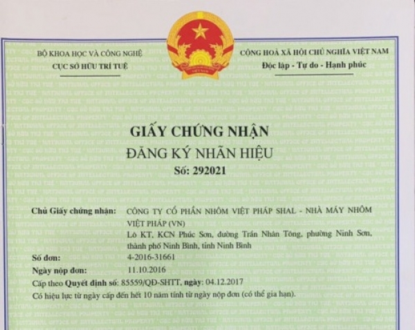 Nhãn hiệu Nhôm Việt Pháp SHAL: Cục cấp, Viện bác?