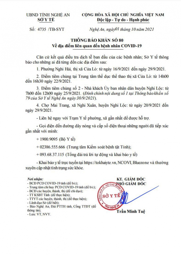 KHẨN: Tìm người đến các địa điểm tiêm chủng, chợ liên quan nhiều ca Covid-19 ở Nghệ An