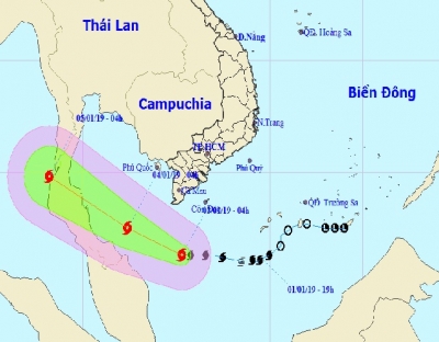 Bão số 1 giật cấp 11, cách mũi Cà Mau 230 km, sóng biển cao 2-5 m