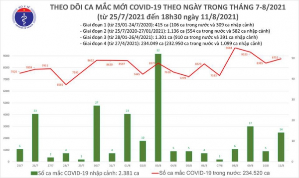 Ngày 11-8, thêm 4.806 người khỏi bệnh, 8.766 ca mắc Covid-19