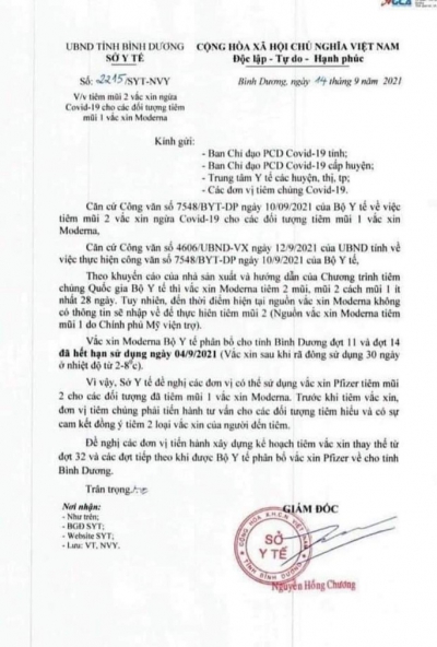 Giám đốc Sở Y tế Bình Dương lý giải văn bản gây hiểu nhầm để vắc-xin hết hạn