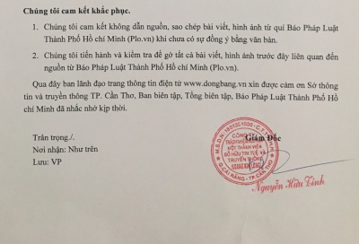 Trang thông tin điện tử tổng hợp dongbang.vn gửi lời xin lỗi công khai Báo Pháp Luật TPHCM