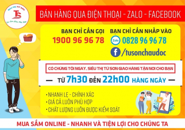 Siêu thị Tứ Sơn bán hàng qua điện thoại zalo, facebook và giao hàng miễn phí