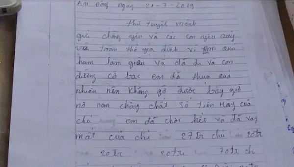 Nghiện chơi lô đề nợ tiền tỉ, người phụ nữ viết &quot;thư tuyệt mệnh&quot; gửi chồng rồi giả nhẩy cầu tự tử