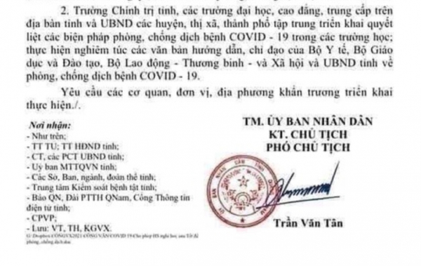 Xuất hiện văn bản giả cho học sinh tiếp tục nghỉ học tại Quảng Nam