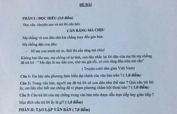 Xôn xao việc giáo viên sử dụng ví dụ &quot;nhạy cảm&quot; khi ra đề ngữ văn lớp 9