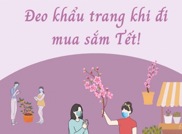 Bộ Y tế khuyến cáo người dân đeo khẩu trang khi đi mua sắm Tết