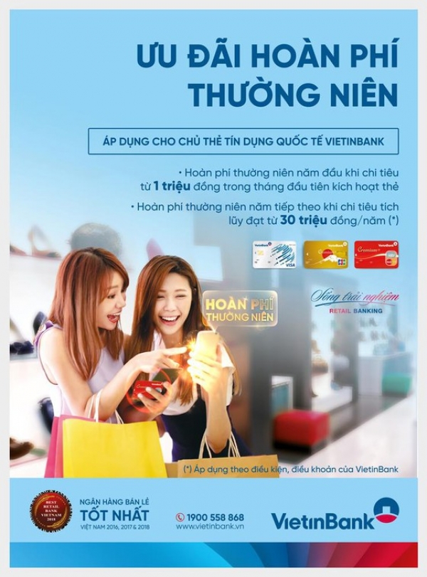 Ưu đãi hoàn phí thường niên cho chủ thẻ tín dụng quốc tế VietinBank