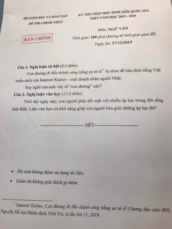 Học sinh giỏi quốc gia phấn khích với đề thi bàn về &quot;Sự tử tế&quot;