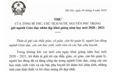 Tổng Bí thư, Chủ tịch nước gửi thư cho thầy, trò cả nước nhân khai giảng năm học mới